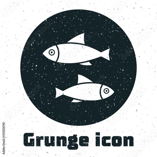 Grunge Fish icon isolated on white background. Vector Illustration