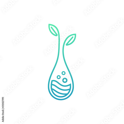 Biotechnology logo. vector of chemical liquid retort with leaf, plant and plantation innovation logo, organic, friendly product, environment care symbols. line art style design