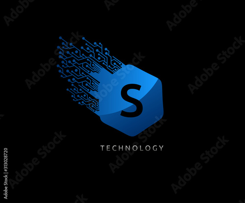 Hexagon S Letter  Digital Techno Logo Icon. Perfect for communication, technology, network, computer and hitech company.