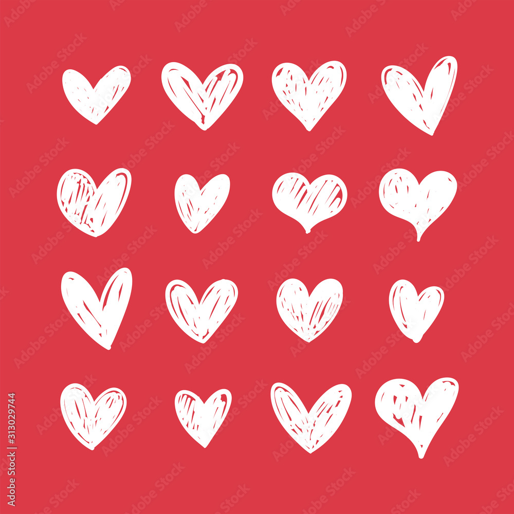 Heart doodles collection. Valentine's day hand drawn hearts. Love symbols.