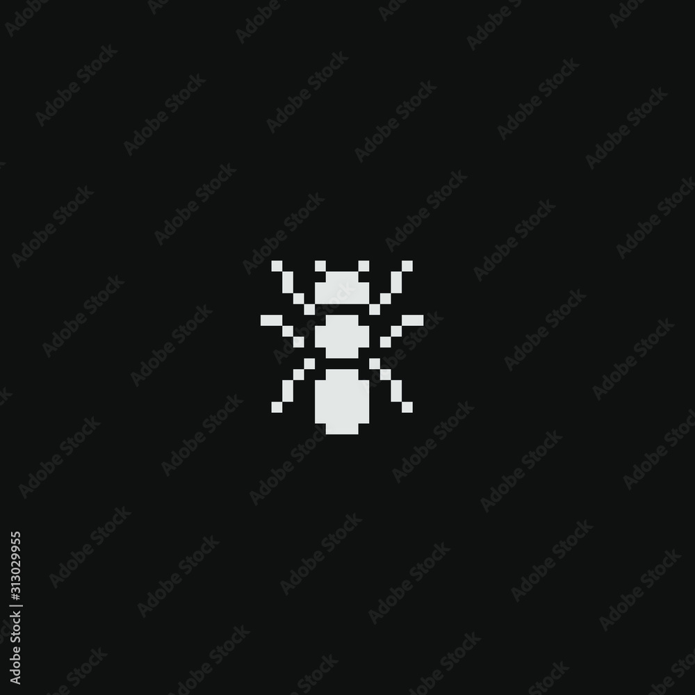 Ant, Insect pixel art icon. Sticker, logo and embroidery design. Isolated vector illustration. Video game assets 1 bit sprite.