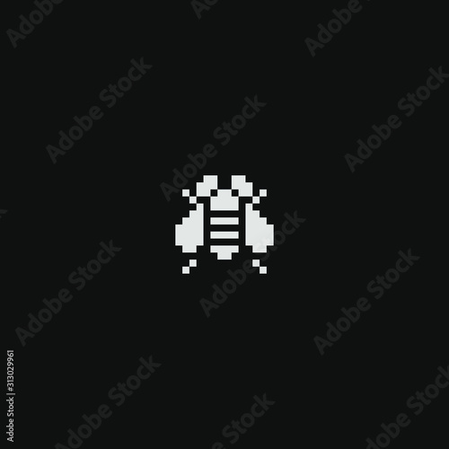 Bee Insect pixel art icon. Sticker, logo and embroidery design. Isolated vector illustration. Video game assets 1 bit sprite.