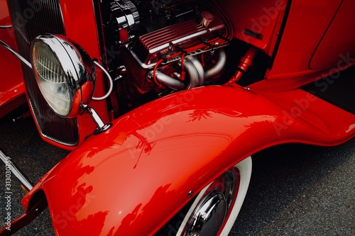 Red Hot rod car with classic engine 