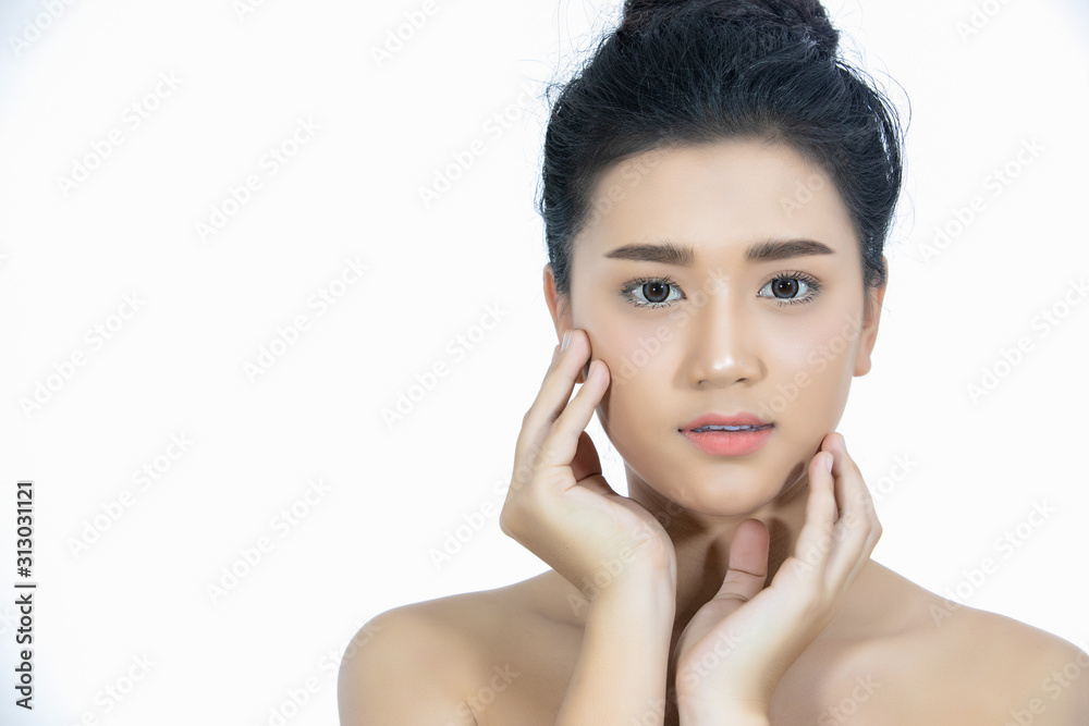 Beauty asian women fashion perfect skin Portrait and Smiling young woman on white background. Beauty asian women fashion perfect skin Portrait and Smiling young woman on white background.