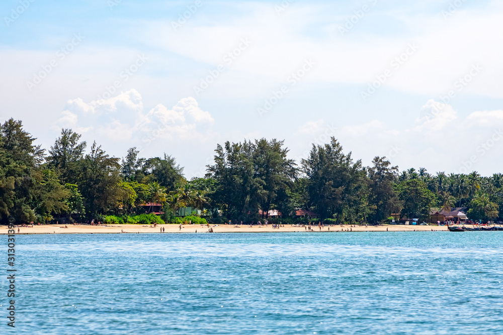 Railay beach and cliff shaped mountains in Krabi Town, Thailand.
