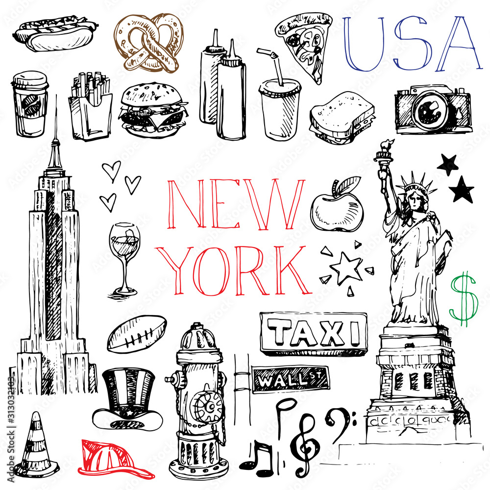 Jogo Do Vetor Do Doodle Do Caderno Do Passeio De New York City