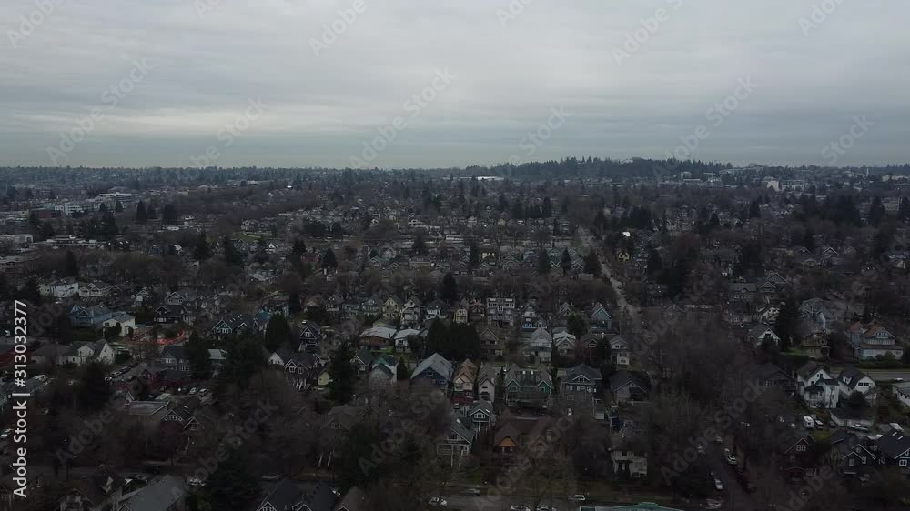 Fly over North American neighbourghood in the fall with some green trees Fly over North American neighbourghood in the fall with some green trees