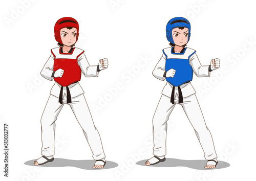 Cartoon Character of Taekwondo girl.	