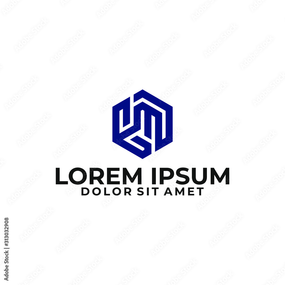 Initial letter EM logo template with hexagonal construction symbol in flat design monogram illustration Initial letter EM logo template with hexagonal construction symbol in flat design monogram illustration