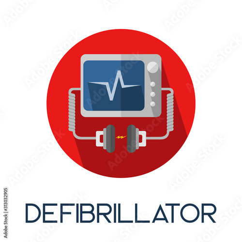 defibrillator electronic shock long shadow flat style medic icon illustration