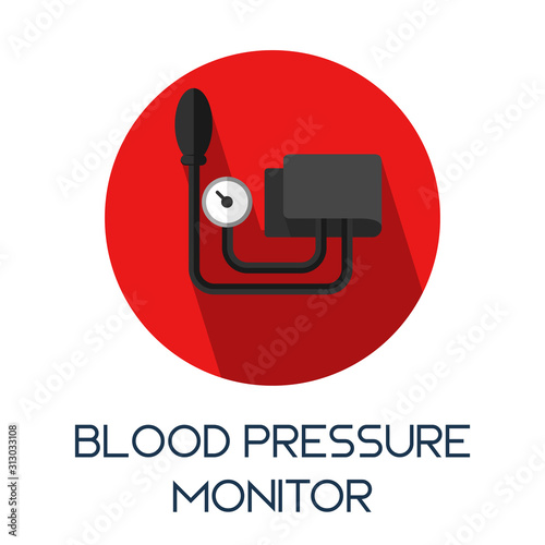 Sphygmomanometer  blood pressure monitor long shadow flat style medic icon illustration