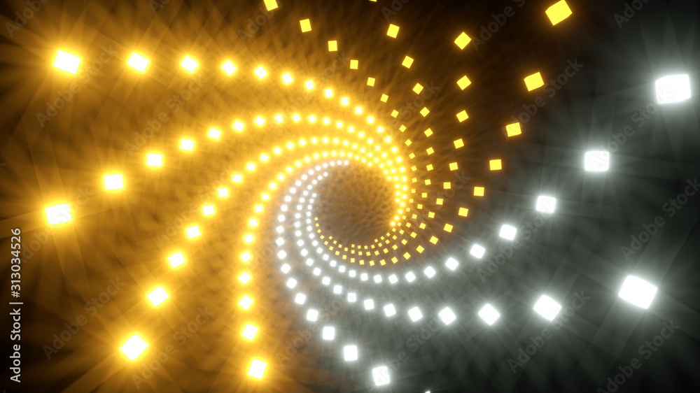 Golden and silver Glow light effect. Star burst with sparkles. Illustration overlay isolated on black background for your design if shape of tunnel