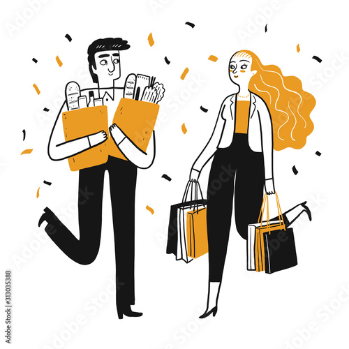 The drawing character of people are shopping