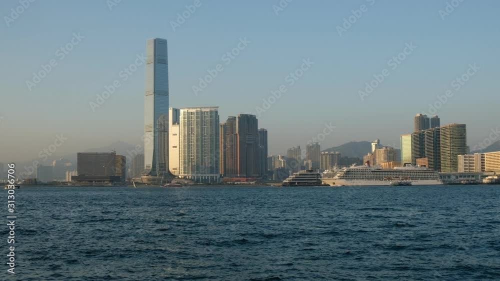 Kowloon skyline and coast view from Victoria Harbour, Hong Kong Kowloon skyline and coast view from Victoria Harbour, Hong Kong