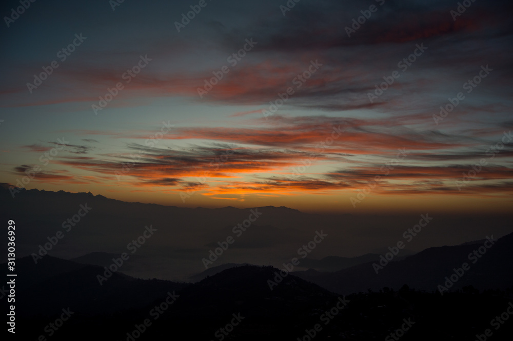 Sunrise in Nagarkot Panoramic hiking trail, Nepal