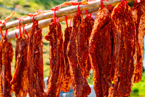 Dehydrated pork by the sun. photo