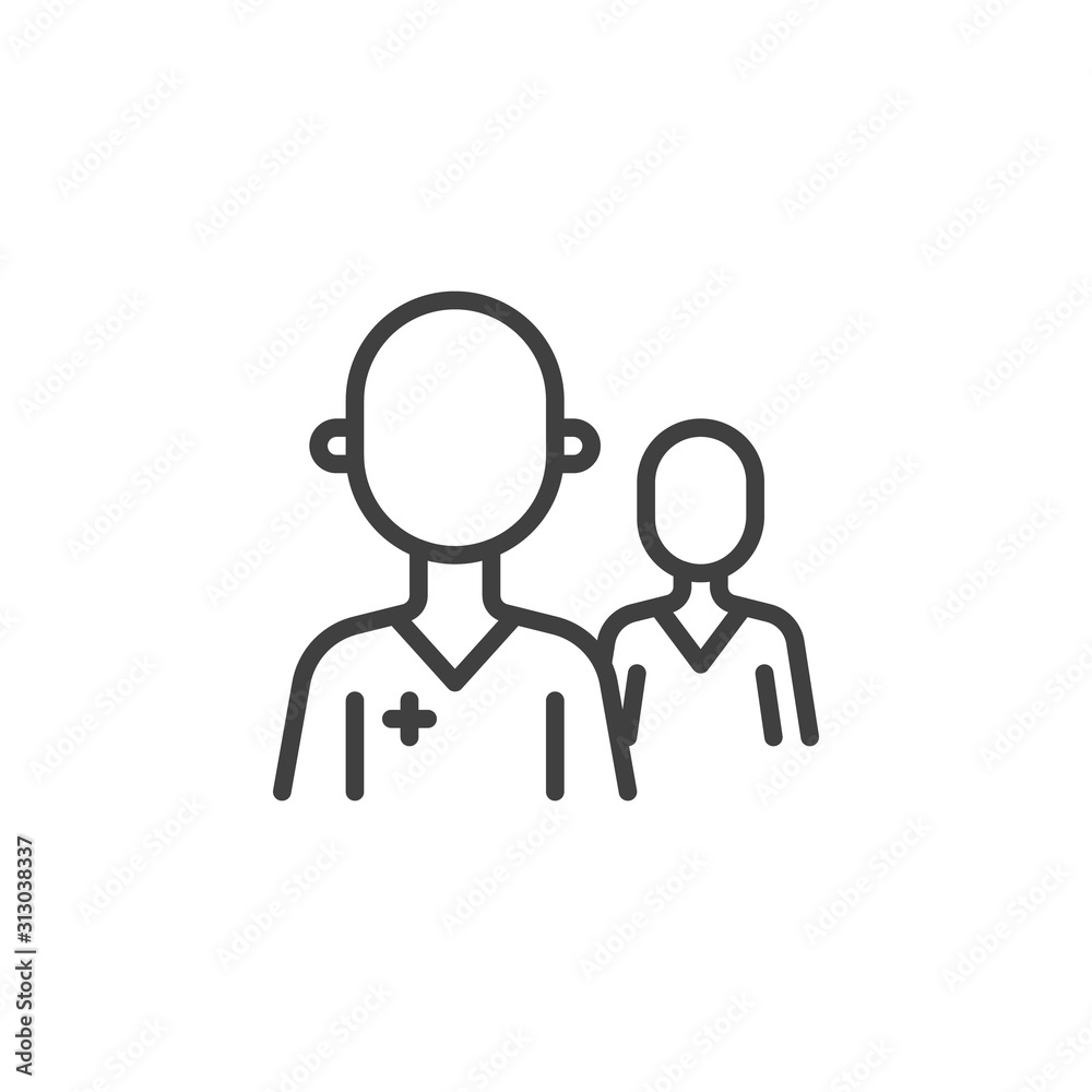 Doctor assistant characters line icon. linear style sign for mobile concept and web design. Medical doctor outline vector icon. Healthcare symbol, logo illustration. Vector graphics Doctor assistant characters line icon. linear style sign for mobile concept and web design. Medical doctor outline vector icon. Healthcare symbol, logo illustration. Vector graphics