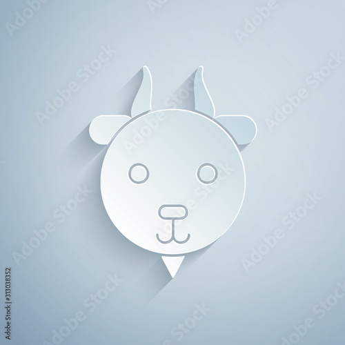 Paper cut Aries zodiac sign icon isolated on grey background. Astrological horoscope collection. Paper art style. Vector Illustration