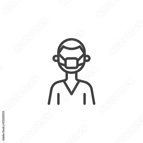 Doctor with face mask line icon. linear style sign for mobile concept and web design. Medical doctor character outline vector icon. Healthcare symbol, logo illustration. Vector graphics © alekseyvanin