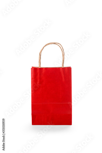 Red paper shopping bags isolated on white background