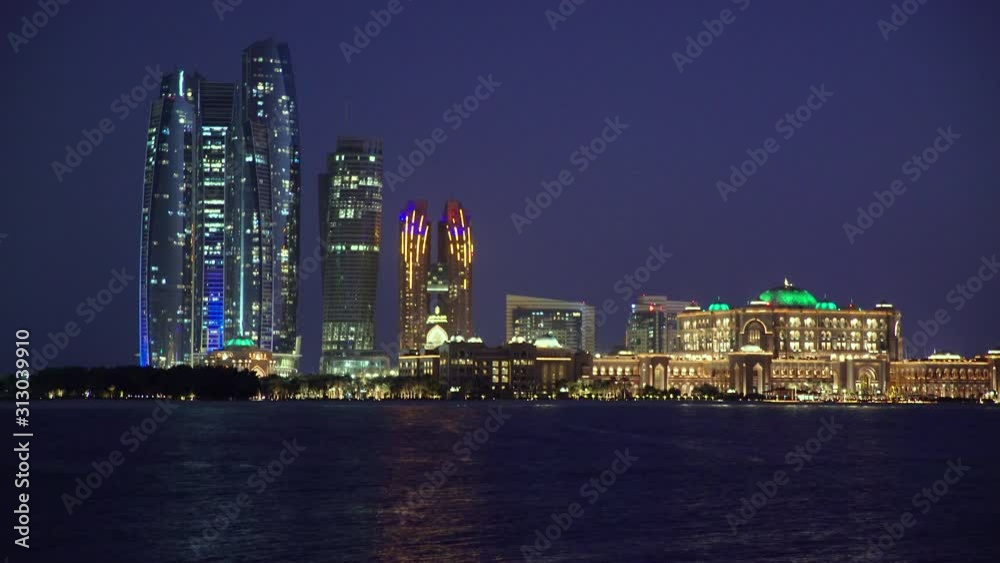 Etihad Towers and Emirates Palace hotel viewed from the Breakwater, Abu Dhabi, United Arab Emirates, Middle East Etihad Towers and Emirates Palace hotel viewed from the Breakwater, Abu Dhabi, United Arab Emirates, Middle East