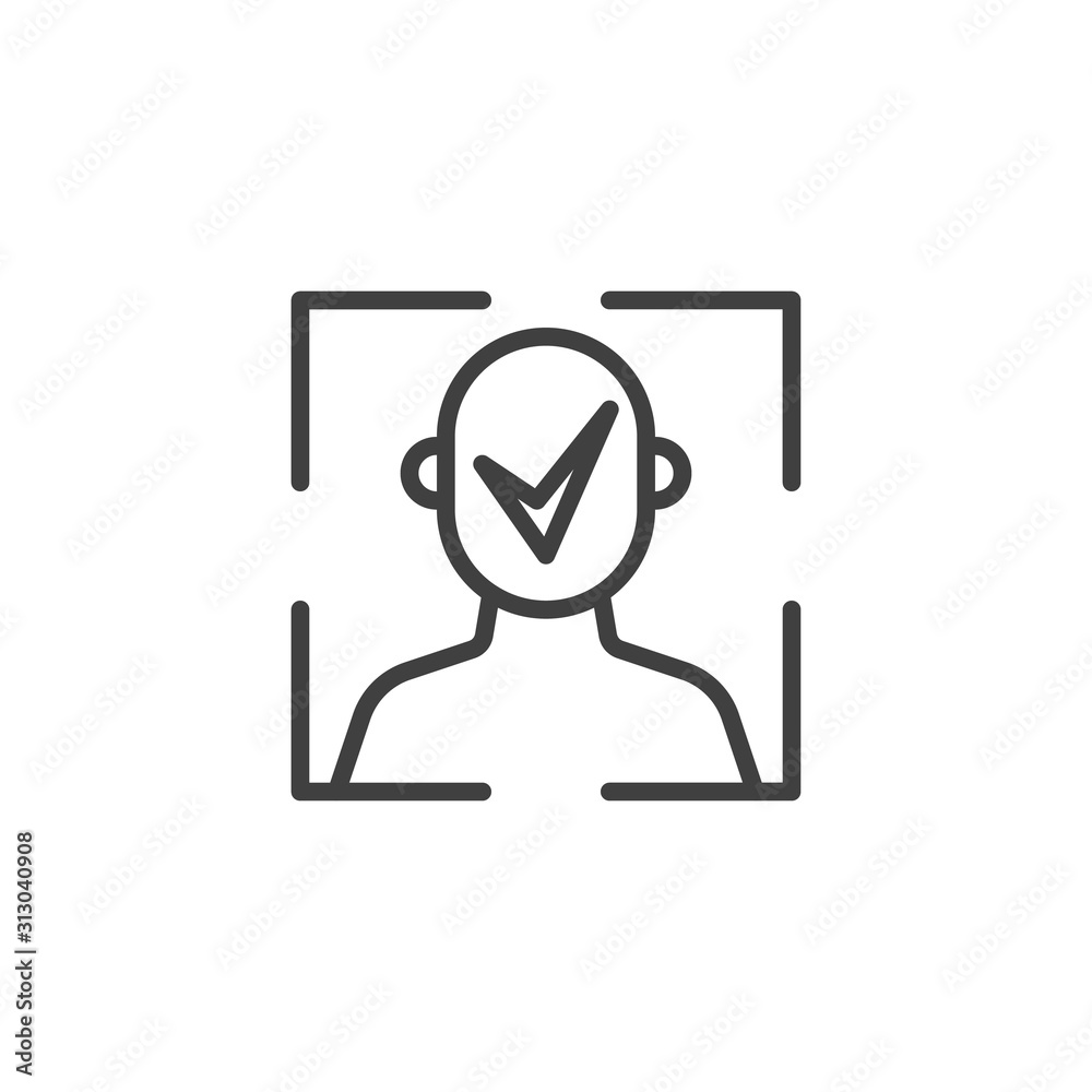 Face ID access line icon. Facial recognition linear style sign for mobile concept and web design. Biometric identification outline vector icon. Cyber protection symbol, logo illustration.