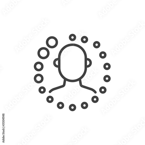 Facial recognition line icon. Biometric identification linear style sign for mobile concept and web design. Face ID scan outline vector icon. Cyber protection symbol logo illustration. Vector graphics