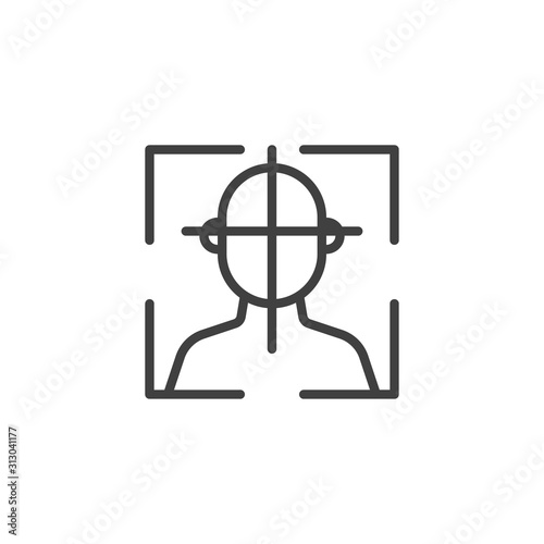 Biometric face identification line icon. Facial recognition linear style sign for mobile concept and web design. Face ID scan outline vector icon. Cyber protection symbol, logo illustration.