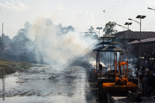 Bodies being cremated in Pashupatinath temple in Nepal