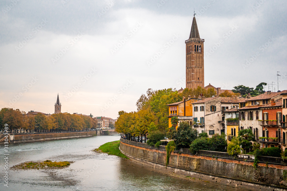 Obraz premium Nice View in the old town of Verona . Unesco sites and one of the most beautiful city from medieval in Italy , Verona , Veneto , Italy