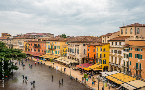 View of Verona Arena in rainy day . One of the classical building from Roman Era locate in the old town of Verona , Veneto , Italy photo