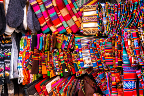 Different colorful laces on the souvenir store in Bolivia