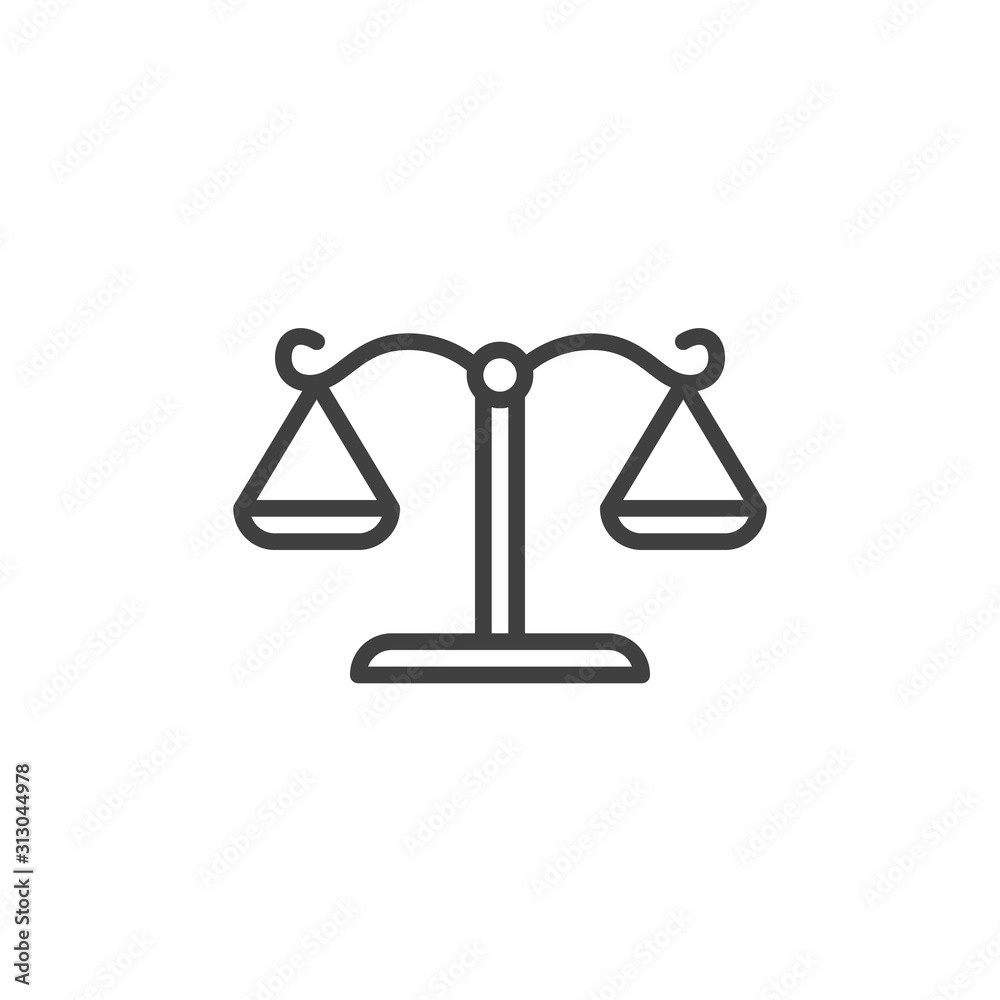 Justice scale line icon. linear style sign for mobile concept and web design. Law scales outline vector icon. Law and Justice symbol, logo illustration. Vector graphics Justice scale line icon. linear style sign for mobile concept and web design. Law scales outline vector icon. Law and Justice symbol, logo illustration. Vector graphics