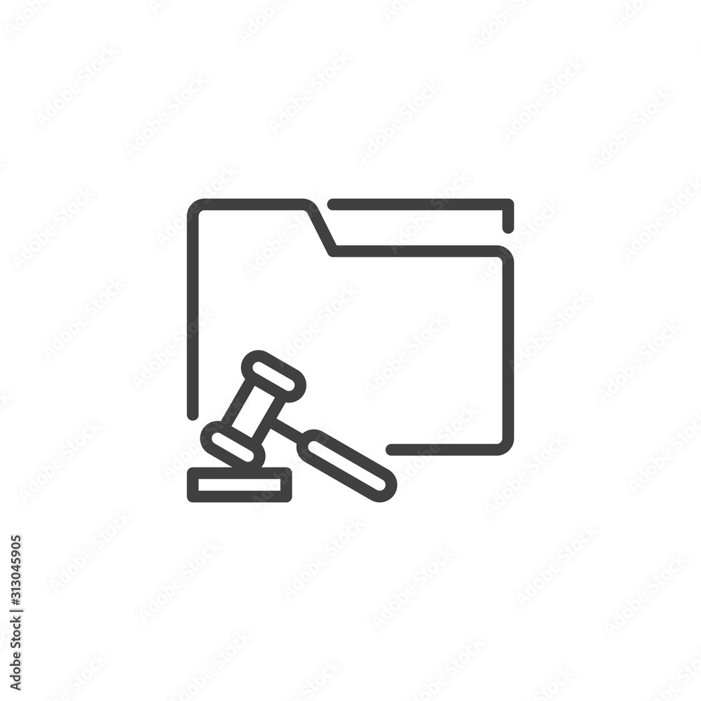 Court folder with judge gavel line icon. linear style sign for mobile concept and web design. Legal document folder outline vector icon. Symbol, logo illustration. Vector graphics Court folder with judge gavel line icon. linear style sign for mobile concept and web design. Legal document folder outline vector icon. Symbol, logo illustration. Vector graphics