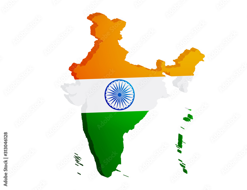 INDIA MAP WITH INDIA FLAG ON WHITE BACKGROUND 3D ILLUSTRATION Stock  Illustration | Adobe Stock