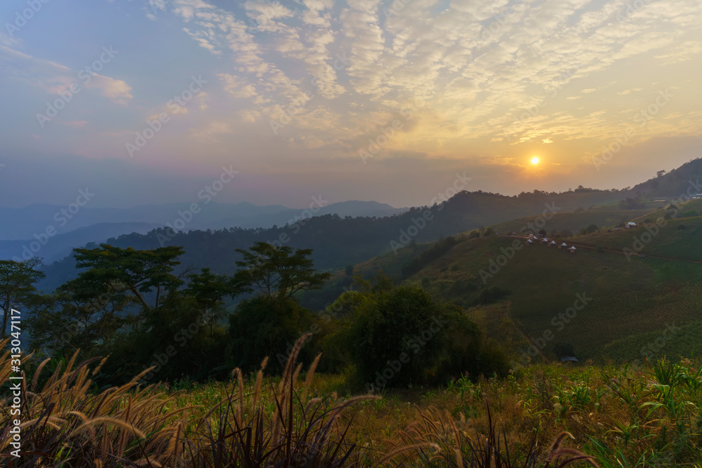 Beautiful scenery at Mon Jam viewpoint in winter , Chiang Mai , Thailand