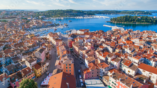 Aerial view to Roving old town, popular travel destination in Croatia.