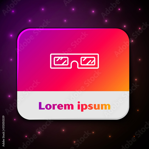 White line 3D cinema glasses icon isolated on black background. Rectangle color button. Vector Illustration