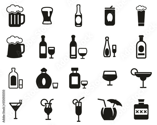 Alcoholic Drinks Icons Black & White Set Big