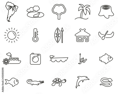 Amazon Rainforest Icons Thin Line Set Big