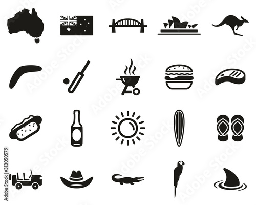 Australia Country & Culture Icons Black & White Set Big