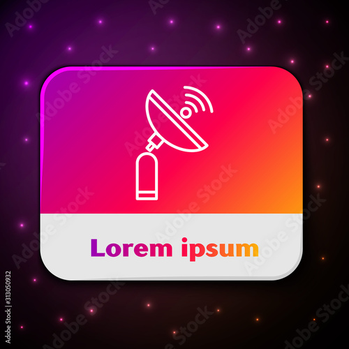 White line Radar icon isolated on black background. Search system. Satellite sign. Rectangle color button. Vector Illustration