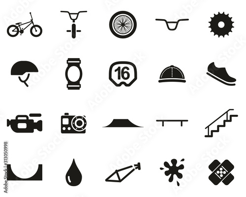 BMX Extreme Sport & Equipment Icons Black & White Set Big