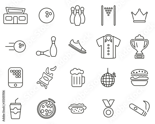 Bowling Or Bowling Alley Icons Thin Line Set Big