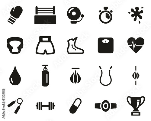 Boxing Sport & Equipment Icons Black & White Set Big