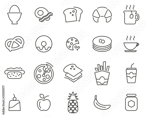 Breakfast Or Food Icons Thin Line Set Big