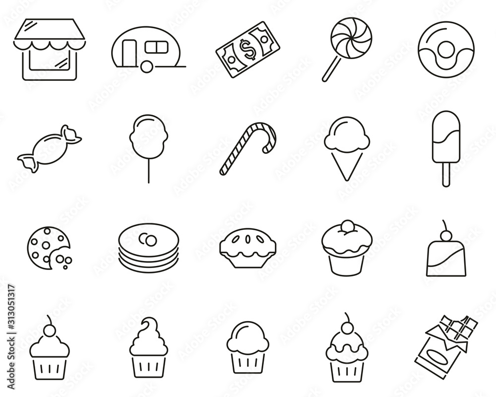 Candy Shop Icons Thin Line Set Big Candy Shop Icons Thin Line Set Big