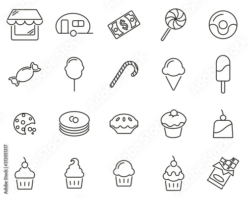 Candy Shop Icons Thin Line Set Big
