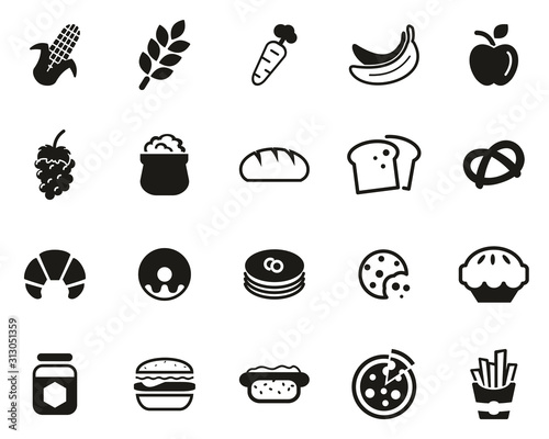 Carbohydrate Food Icons Black & White Set Big