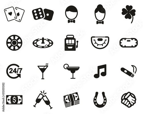 Casino Or Gambling Icons Black & White Set Big